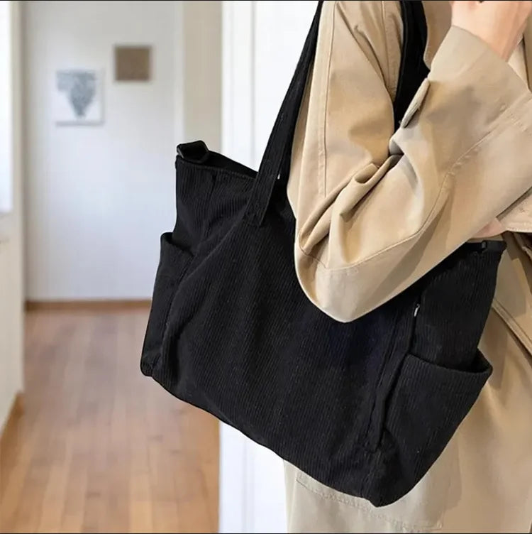 Large Size Corduroy Tote Bag Trendy Women Shoulder Purse Handbag Soft Daily Velvet Crossbody Bag for Women
