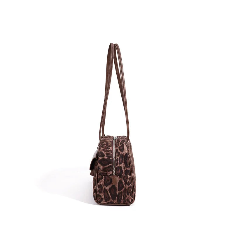 Leopard Print Women's Bags 2026 New Canvas with Cowhide Ladies Shoulder Bags Underarm Bags Leisure Fashion Lady Bags