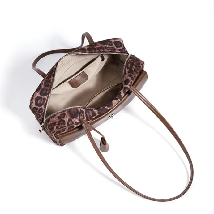 Leopard Print Women's Bags 2026 New Canvas with Cowhide Ladies Shoulder Bags Underarm Bags Leisure Fashion Lady Bags