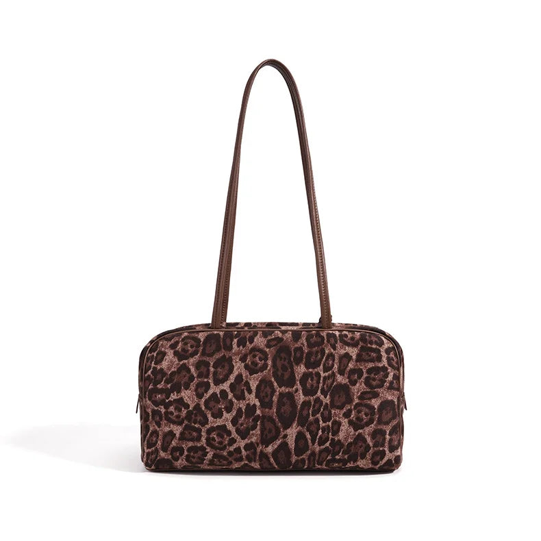 Leopard Print Women's Bags 2026 New Canvas with Cowhide Ladies Shoulder Bags Underarm Bags Leisure Fashion Lady Bags