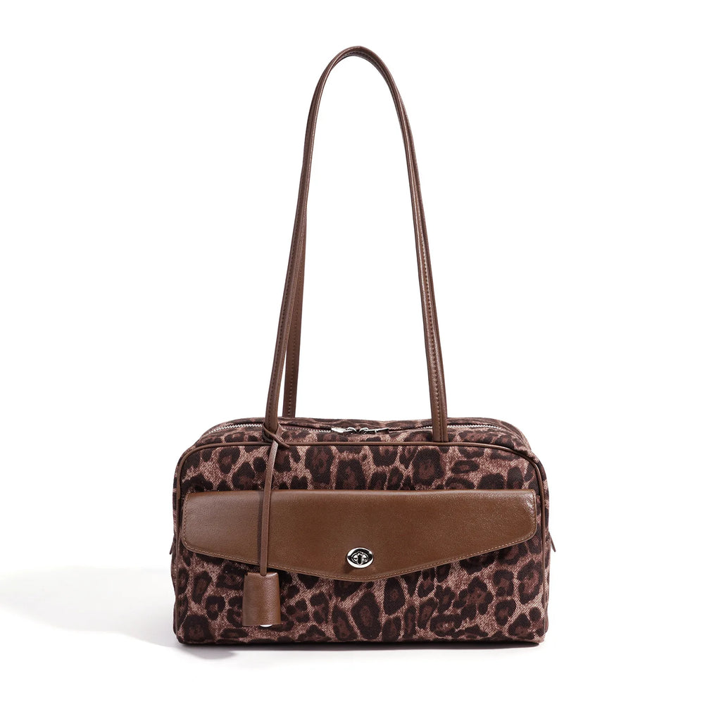 Leopard Print Women's Bags 2026 New Canvas with Cowhide Ladies Shoulder Bags Underarm Bags Leisure Fashion Lady Bags