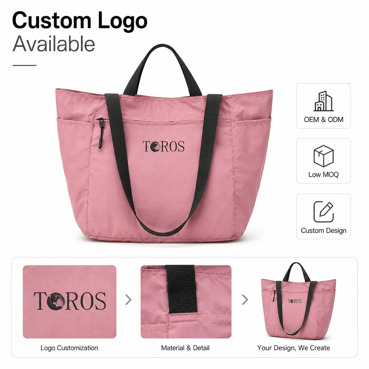 Lightweight Water-Resistant Nylon Tote Bag OEM Multi-Pocket Large Capacity Wholesale