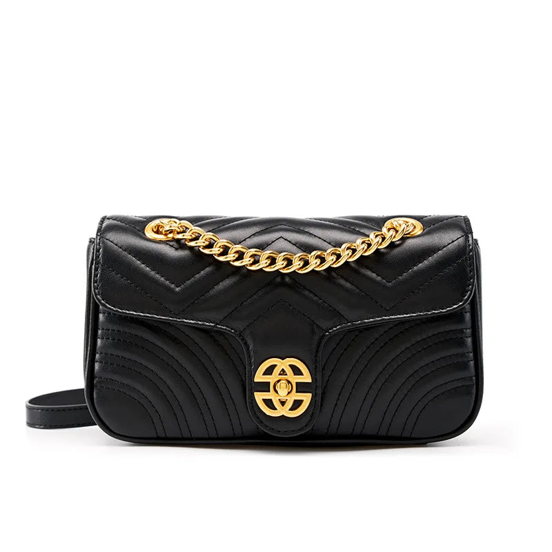 Luxury Genuine Leather Women's Shoulder Bag Crossbody Bag High Quality Cowhide diamond Lattice Pattern Chain Sling Ladies Bag