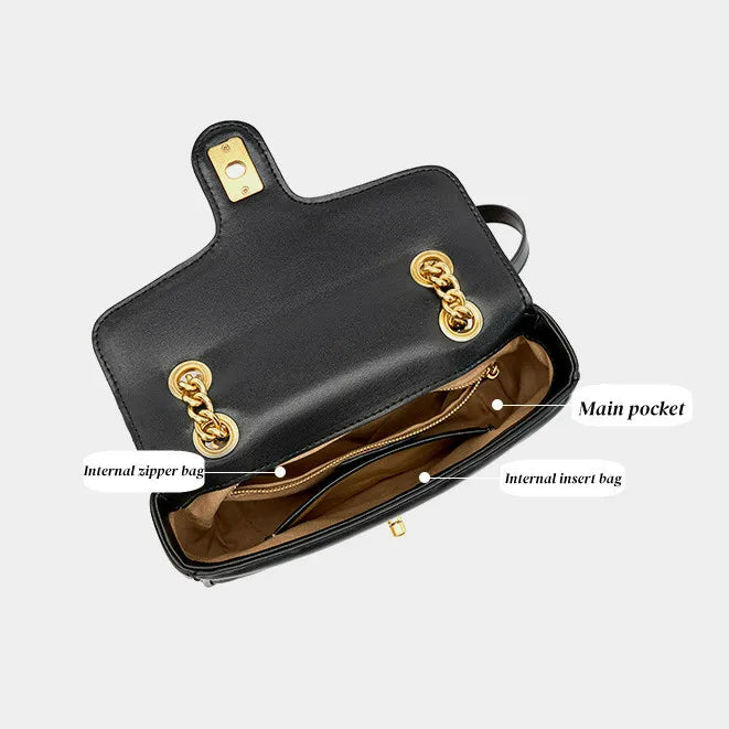 Luxury Genuine Leather Women's Shoulder Bag Crossbody Bag High Quality Cowhide diamond Lattice Pattern Chain Sling Ladies Bag