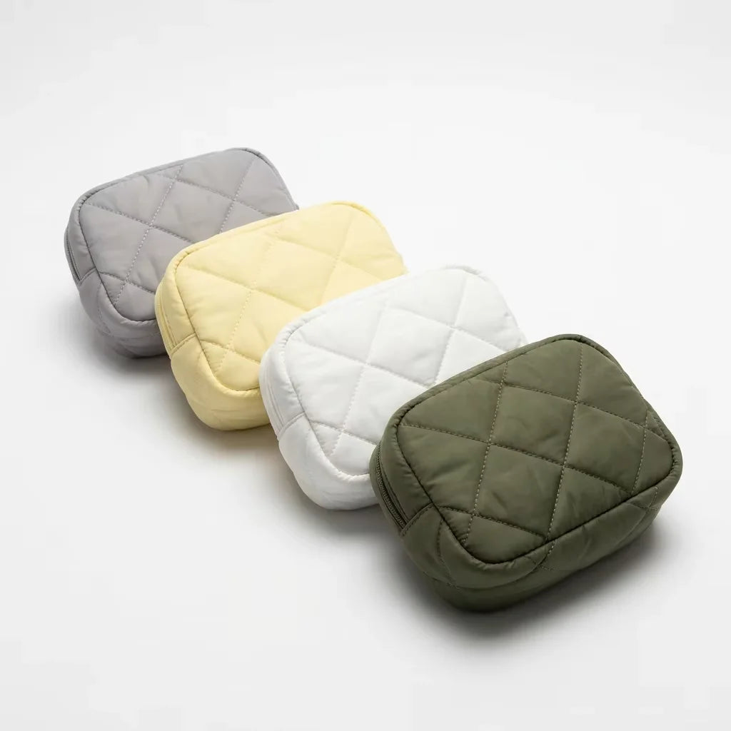Machine Washable Puffy Quilted Makeup Bag | Shockproof Aesthetic Cloud Cosmetic Bag | Custom Logo Puffer Travel Toiletry Pouch