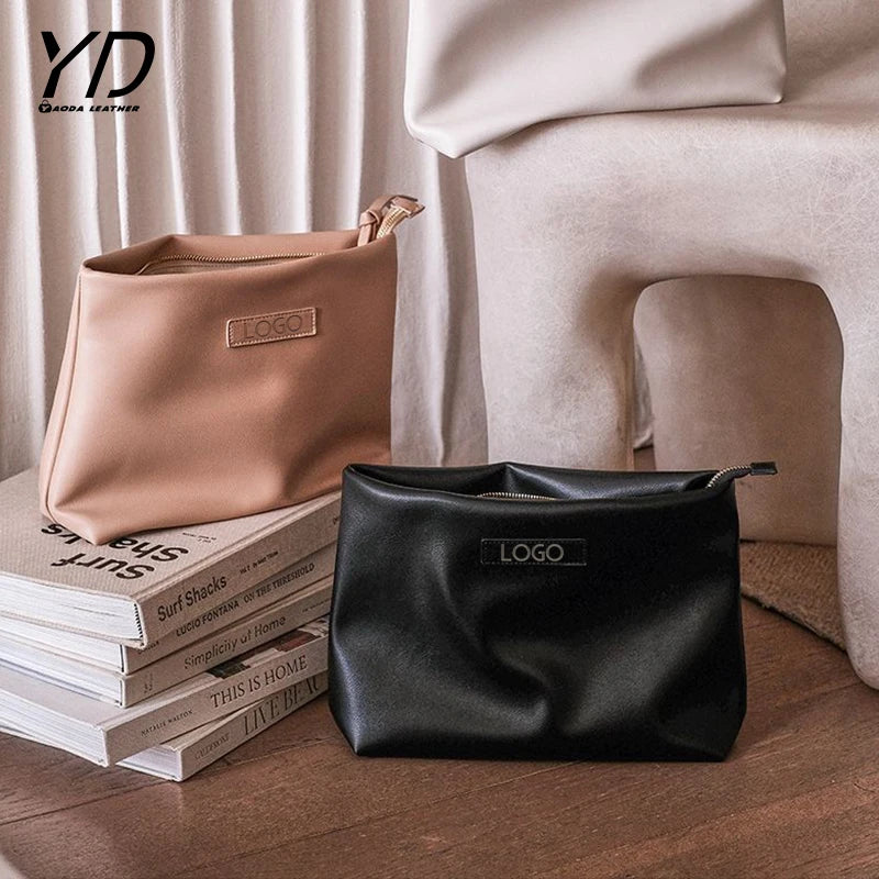 Manufacturer Custom New Style Funky Luxury Flat Zippered Waterproof Portable Travel Pu Leather Make up Makeup Cosmetic Bag