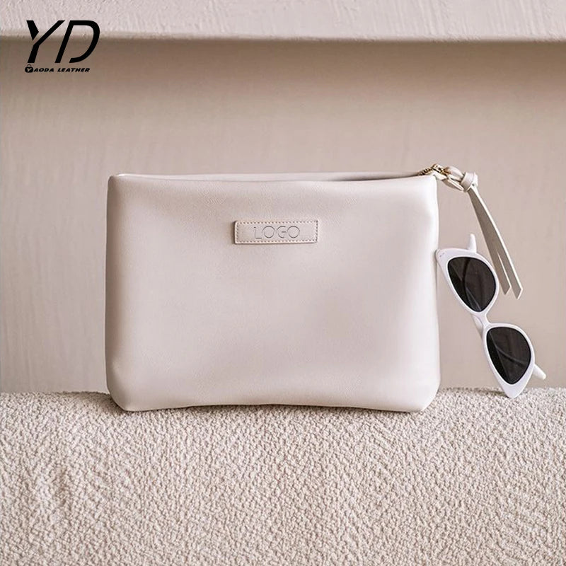 Manufacturer Custom New Style Funky Luxury Flat Zippered Waterproof Portable Travel Pu Leather Make up Makeup Cosmetic Bag
