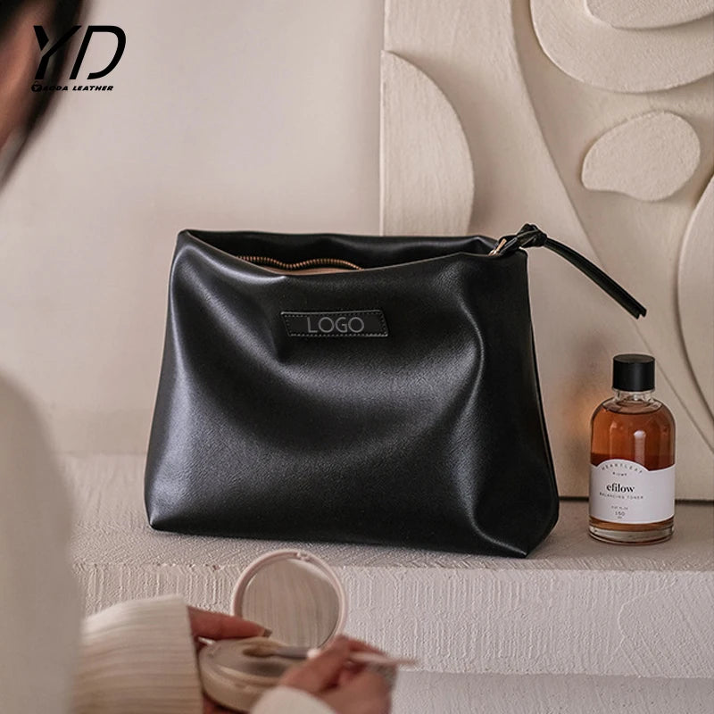 Manufacturer Custom New Style Funky Luxury Flat Zippered Waterproof Portable Travel Pu Leather Make up Makeup Cosmetic Bag