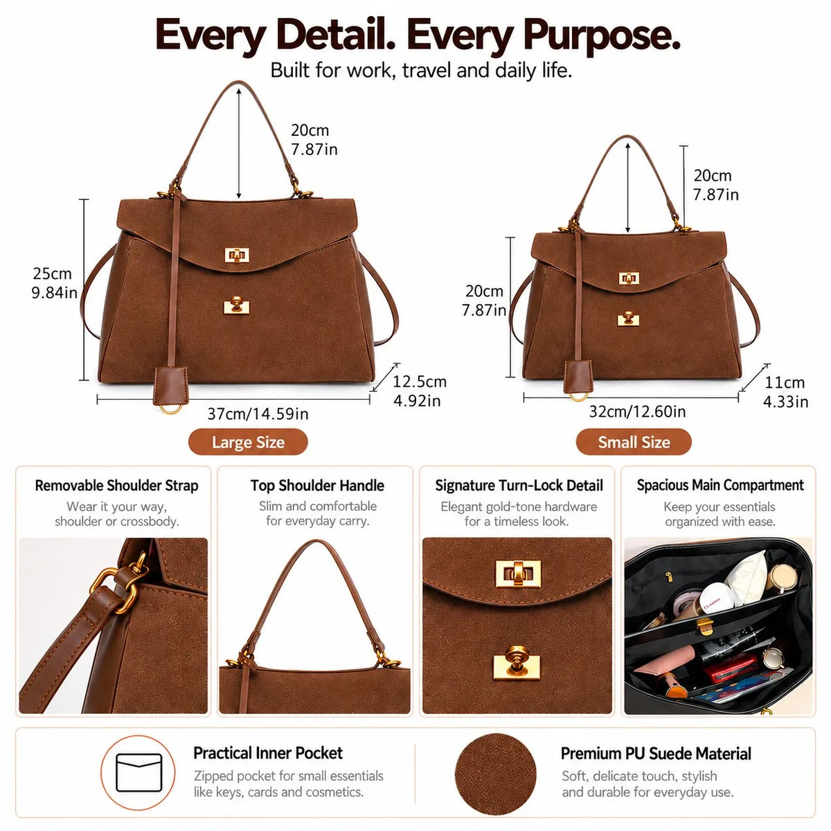 Manufacturer Wholesale Custom Logo Top Handle Satchel Shoulder Tote Crossbody Bag in PU Suede for Women Work Travel Everyday