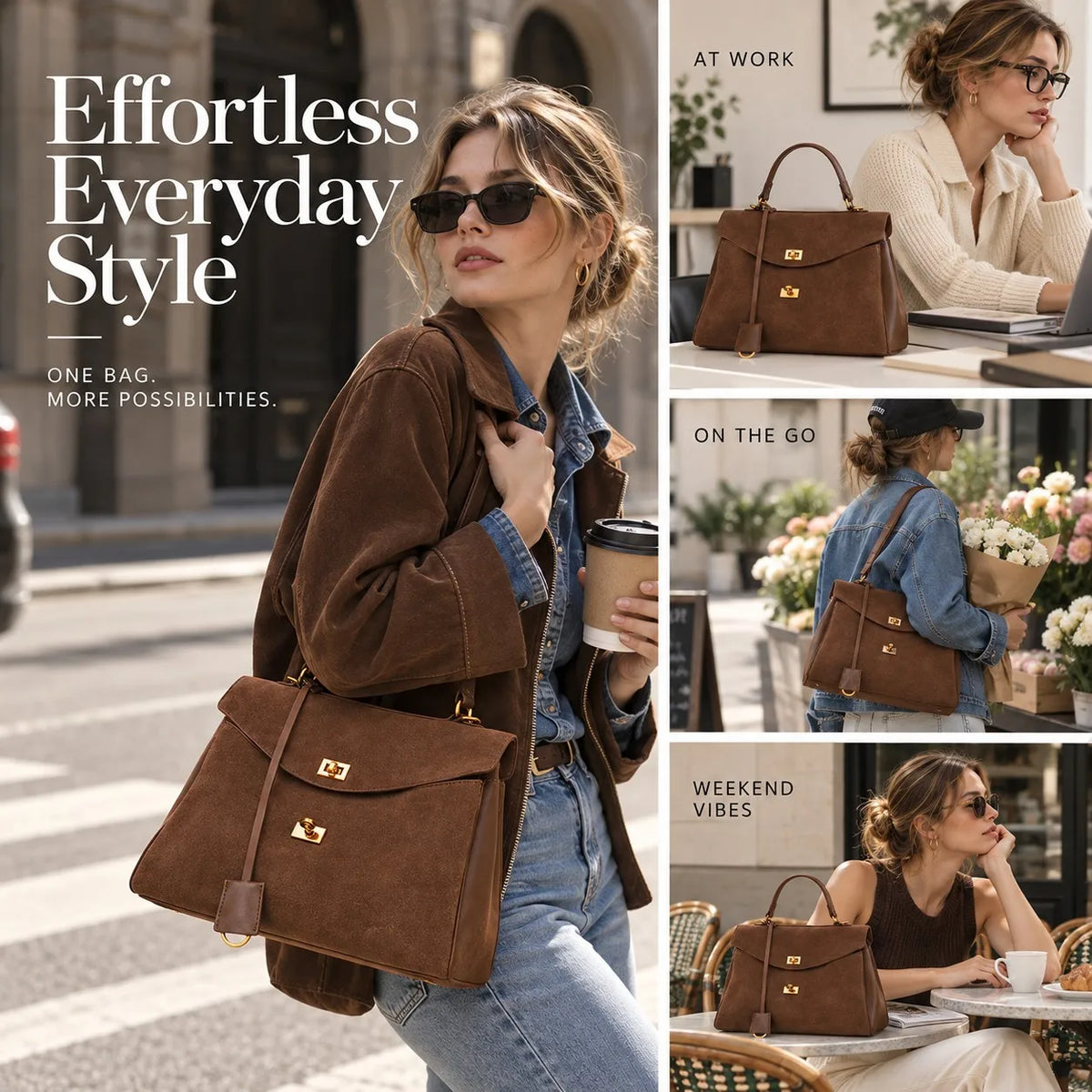 Manufacturer Wholesale Custom Logo Top Handle Satchel Shoulder Tote Crossbody Bag in PU Suede for Women Work Travel Everyday