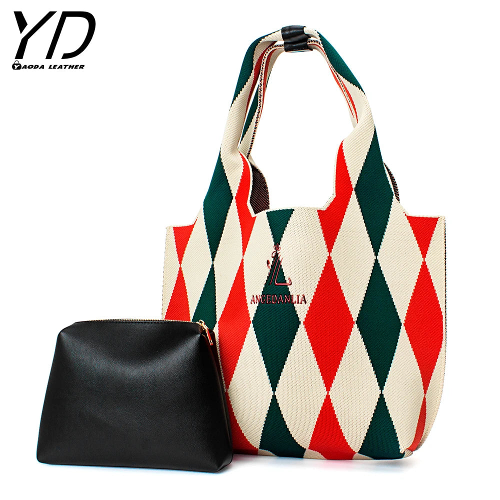 Manufacturer's Direct Sales Niche Design Contrasting Ripple Knitted Shoulder Bag Large Capacity Handbag