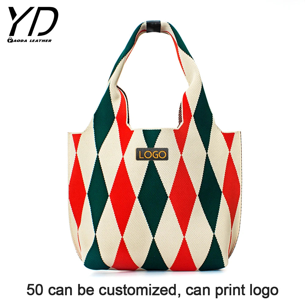 Manufacturer's Direct Sales Niche Design Contrasting Ripple Knitted Shoulder Bag Large Capacity Handbag