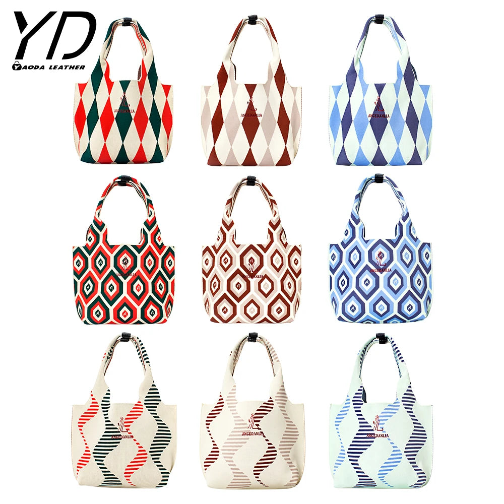 Manufacturer's Direct Sales Niche Design Contrasting Ripple Knitted Shoulder Bag Large Capacity Handbag