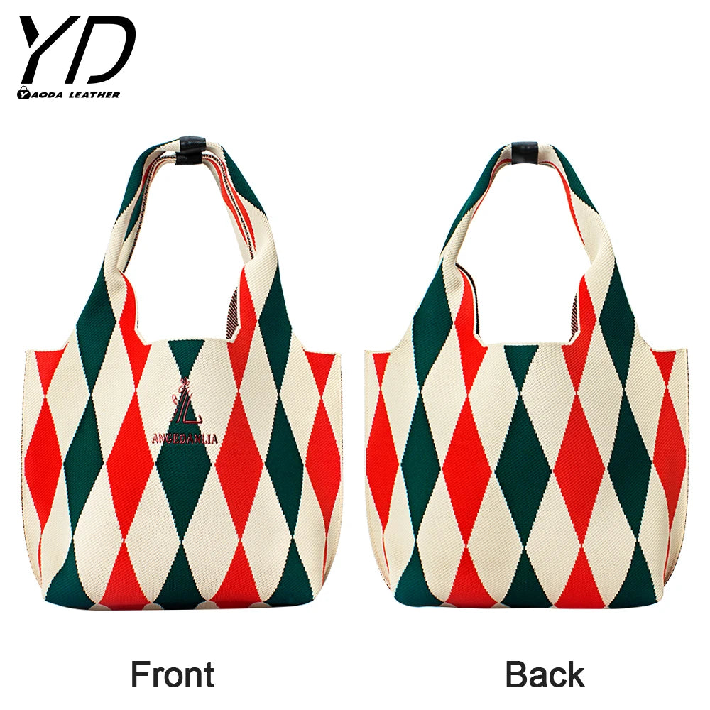 Manufacturer's Direct Sales Niche Design Contrasting Ripple Knitted Shoulder Bag Large Capacity Handbag
