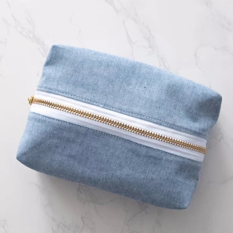Manufacturing Promotional Small Cosmetic Bag Blue Denim Zipper Pouch for Cosmetics Light Denim Cosmetic Bag Set