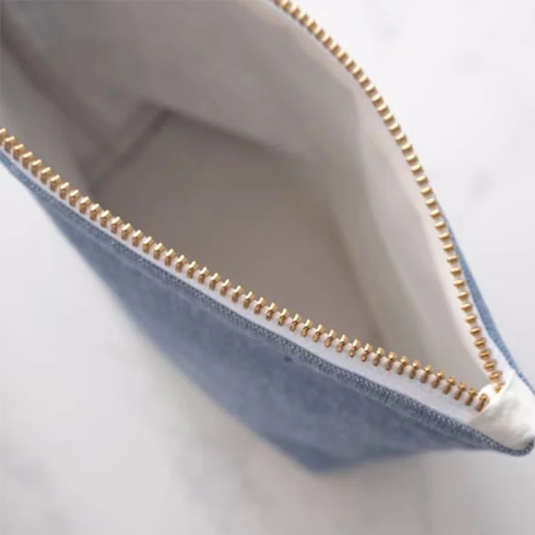 Manufacturing Promotional Small Cosmetic Bag Blue Denim Zipper Pouch for Cosmetics Light Denim Cosmetic Bag Set