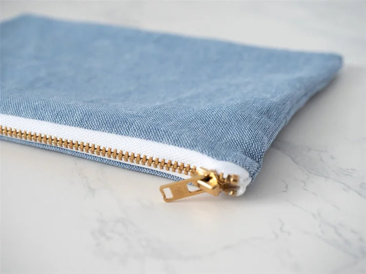 Manufacturing Promotional Small Cosmetic Bag Blue Denim Zipper Pouch for Cosmetics Light Denim Cosmetic Bag Set