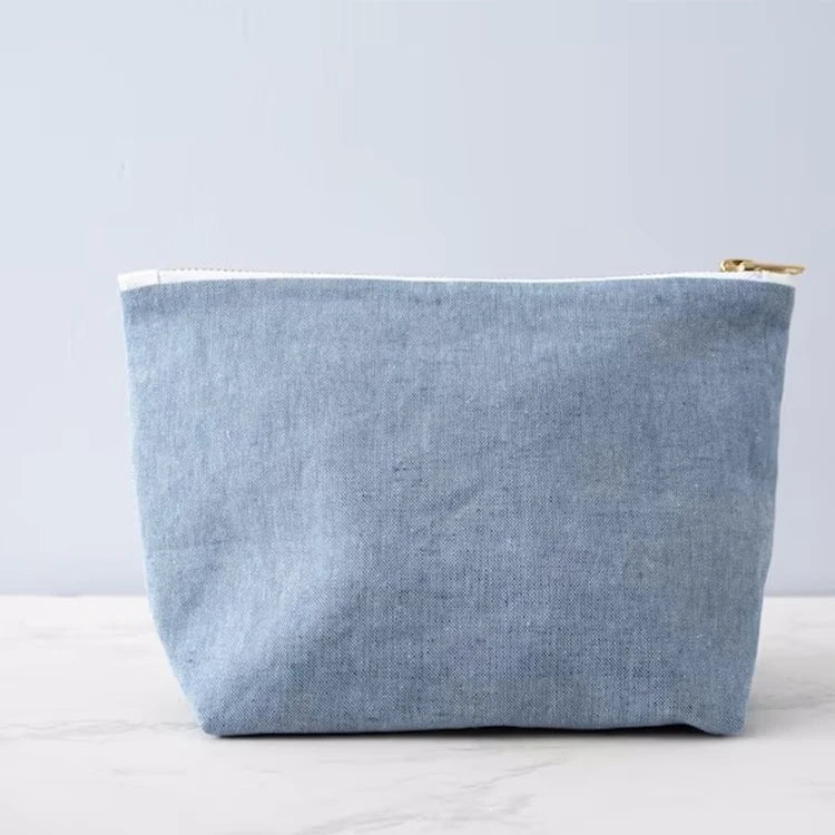 Manufacturing Promotional Small Cosmetic Bag Blue Denim Zipper Pouch for Cosmetics Light Denim Cosmetic Bag Set