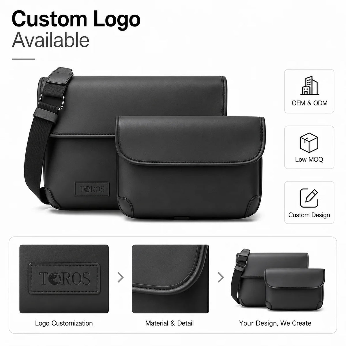 Men's Toros Fashionable OEM ODM Custom Logo Crossbody Business Messenger Bag PU Material Zipper Closure All Seasons