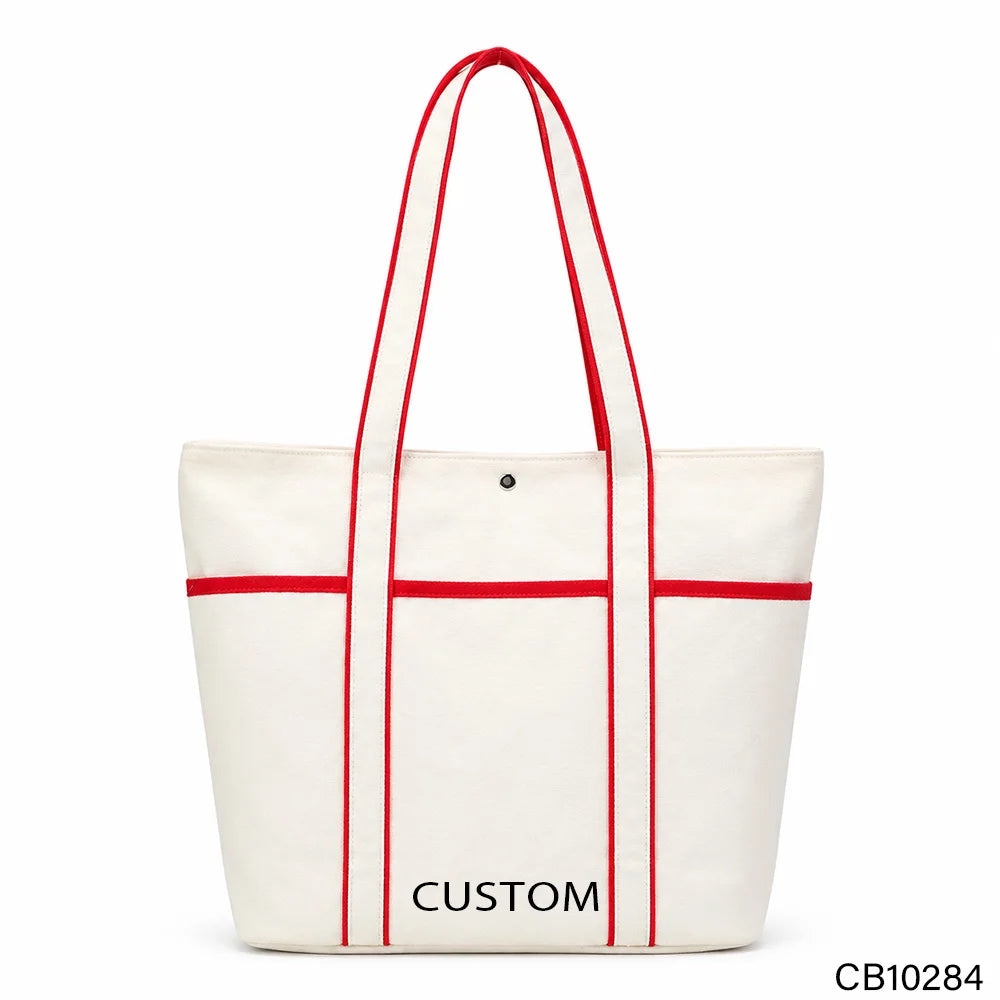 Minimalist Canvas Laptop Tote Bag with Contrast Trim | Large Capacity Office Handbag | 7-10 Days Samples