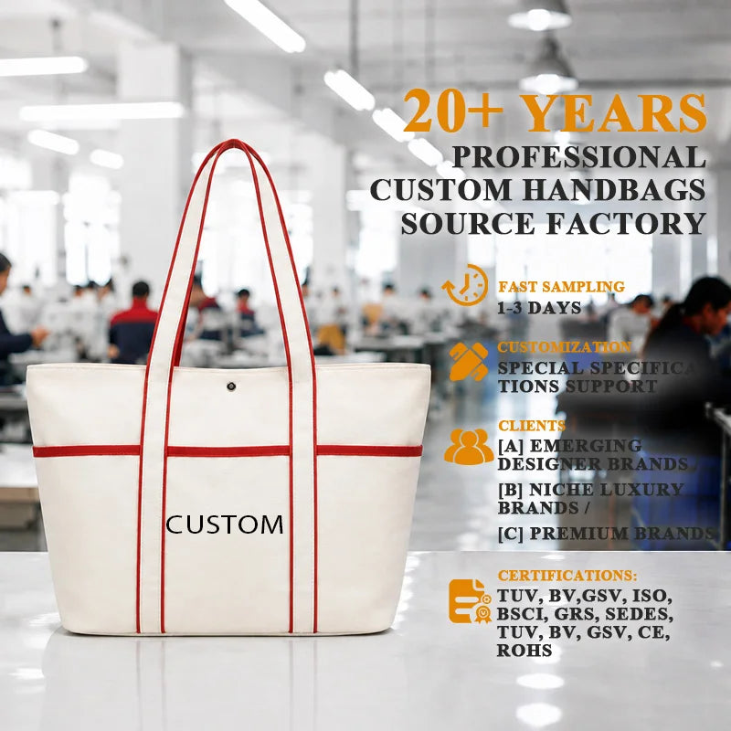Minimalist Canvas Laptop Tote Bag with Contrast Trim | Large Capacity Office Handbag | 7-10 Days Samples