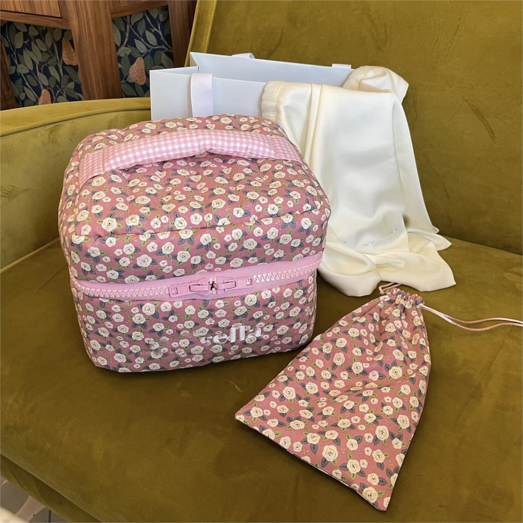 Multipurpose Quilted Vanity Velvet Makeup Pouch Custom logo Floral Printing Cosmetic Bags Embroidery Large Toiletry Cases