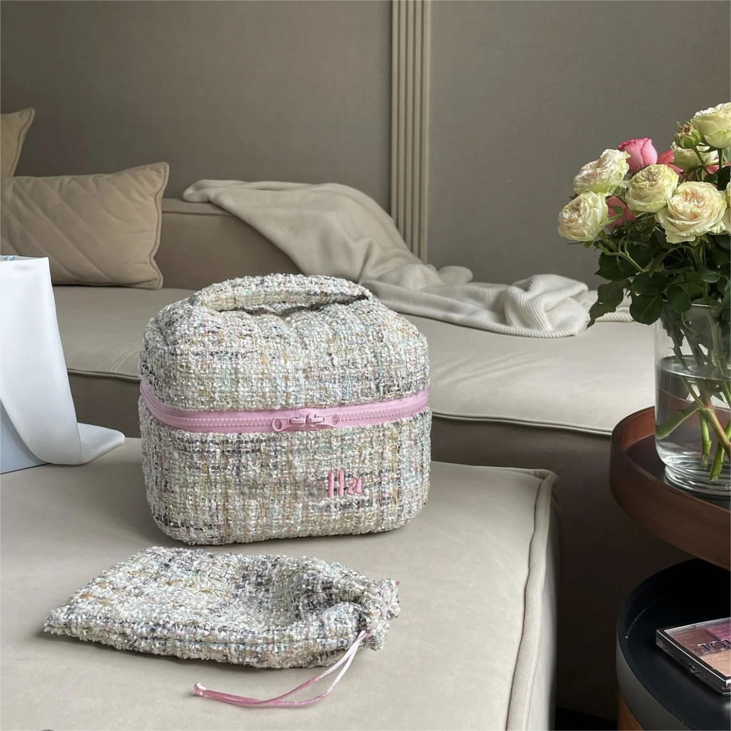 Multipurpose Quilted Vanity Velvet Makeup Pouch Custom logo Floral Printing Cosmetic Bags Embroidery Large Toiletry Cases