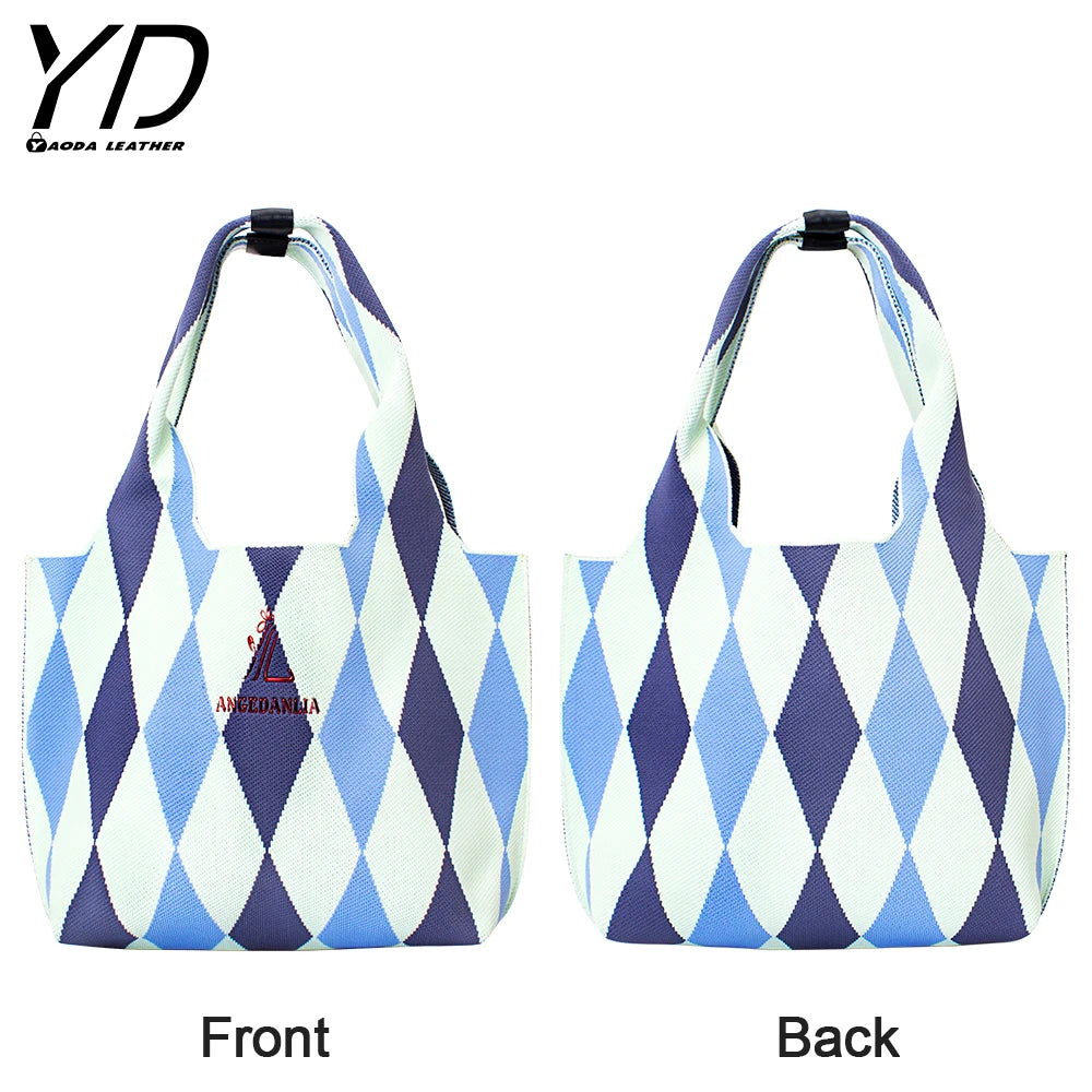 New Arrival Knitted Fabric Shoulder Bag Women Handbag Eco Wool Crochet Ladies Geometric Tote Hand Bags
