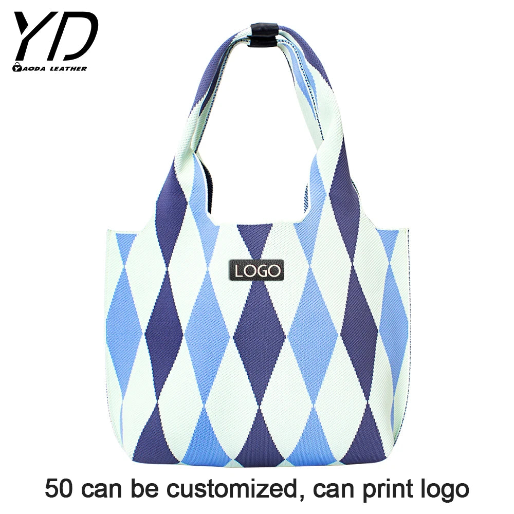 New Arrival Knitted Fabric Shoulder Bag Women Handbag Eco Wool Crochet Ladies Geometric Tote Hand Bags