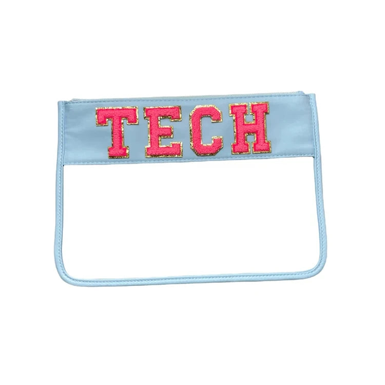 New Design Waterproof Nylon Fabric Letter Patch Cosmetic Bag PVC Clear Flat Alphabets Makeup Bag