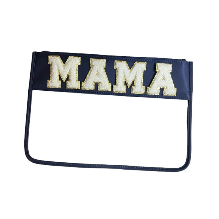 New Design Waterproof Nylon Fabric Letter Patch Cosmetic Bag PVC Clear Flat Alphabets Makeup Bag