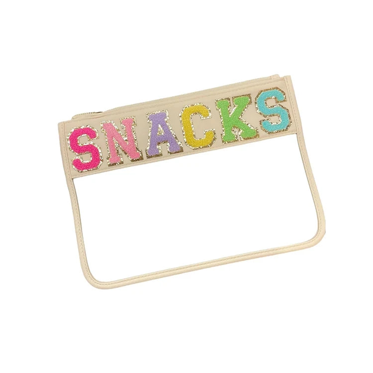 New Design Waterproof Nylon Fabric Letter Patch Cosmetic Bag PVC Clear Flat Alphabets Makeup Bag
