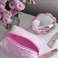 New Fashion Quilted Baby Pink Velvet Makeup Bag Custom Cotton Elegant Toiletry Bag Cute Handmade Cosmetic Bag with Own Logo