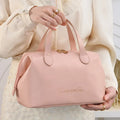 New French Style Storage Bag Handbag Fashion PU Zipper Double Top Handles Cosmetics Travel High Color Value Large Capacity Wash