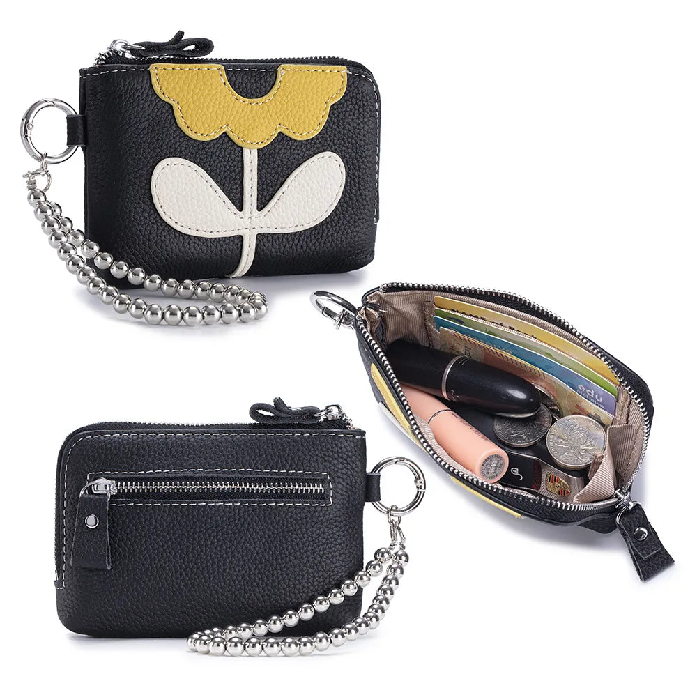 New Genuine Leather Coin Purse Wrist Bag Small Storage Bag Wholesale or Custom Soft Cowhide Flower Pattern Lady Wallets