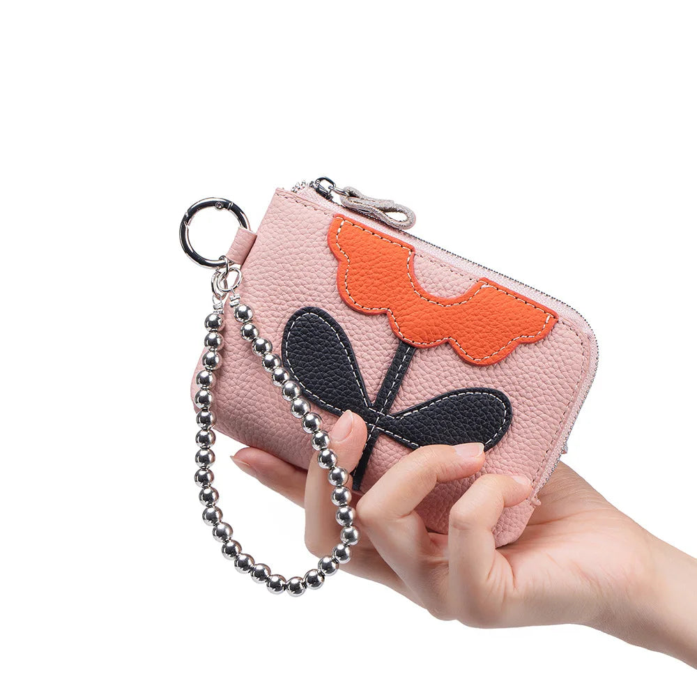 New Genuine Leather Coin Purse Wrist Bag Small Storage Bag Wholesale or Custom Soft Cowhide Flower Pattern Lady Wallets