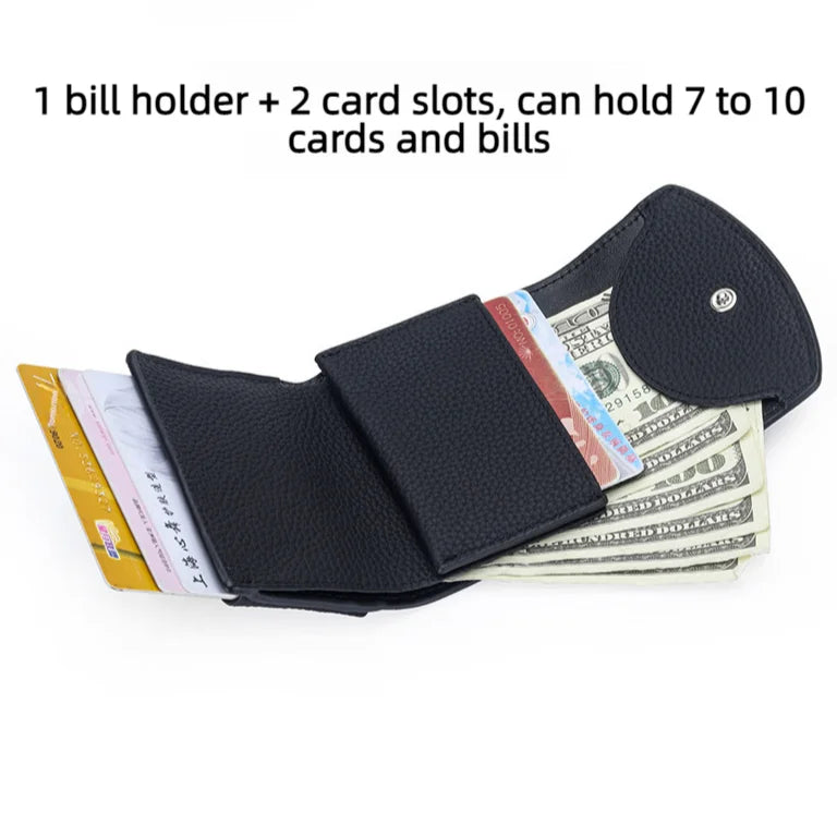 New Genuine Leather Purse Card Bags Simple Fashion Lychee Print Cowhide Fold Short Card Case Ladys Wallets