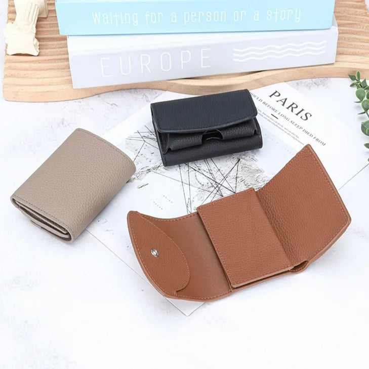 New Genuine Leather Purse Card Bags Simple Fashion Lychee Print Cowhide Fold Short Card Case Ladys Wallets