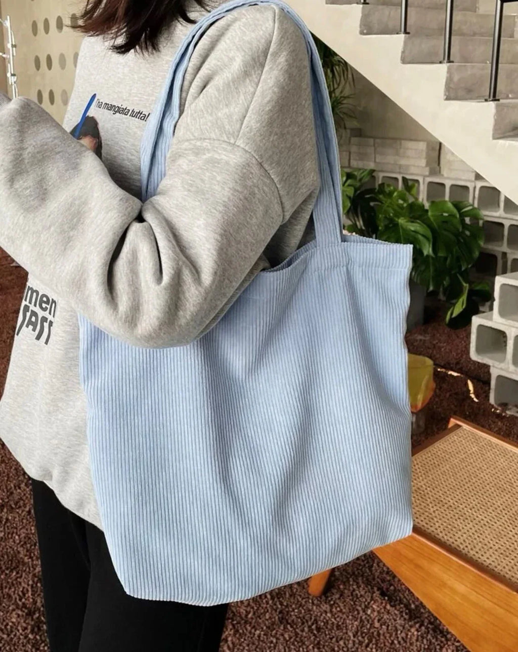 New Large Capacity Casual Travel Shopping Handle Corduroy Tote Bag With Custom Print Logo