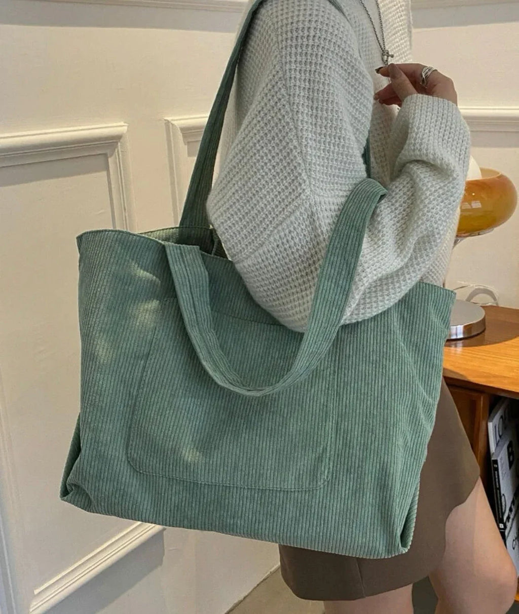 New Large Capacity Casual Travel Shopping Handle Corduroy Tote Bag With Custom Print Logo