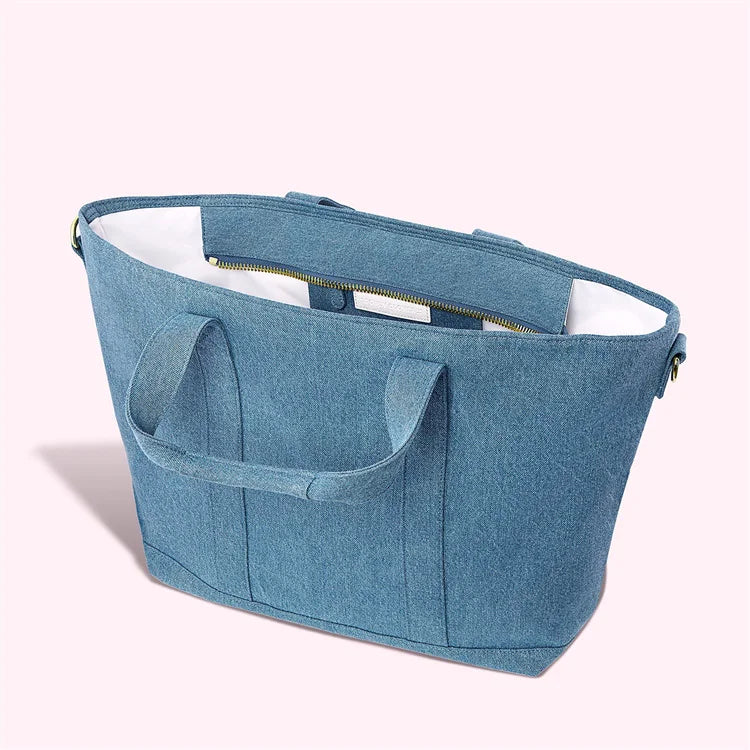 New Retro Denim Duffel Bag Oversized Jeans Travel Bag with Letter
