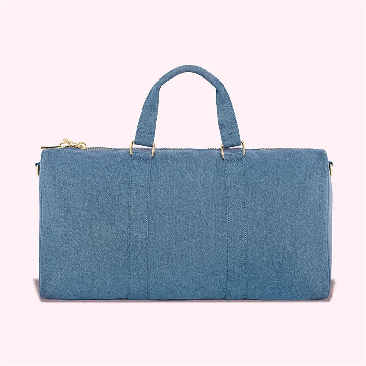 New Retro Denim Duffel Bag Oversized Jeans Travel Bag with Letter