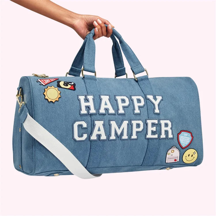 New Retro Denim Duffel Bag Oversized Jeans Travel Bag with Letter