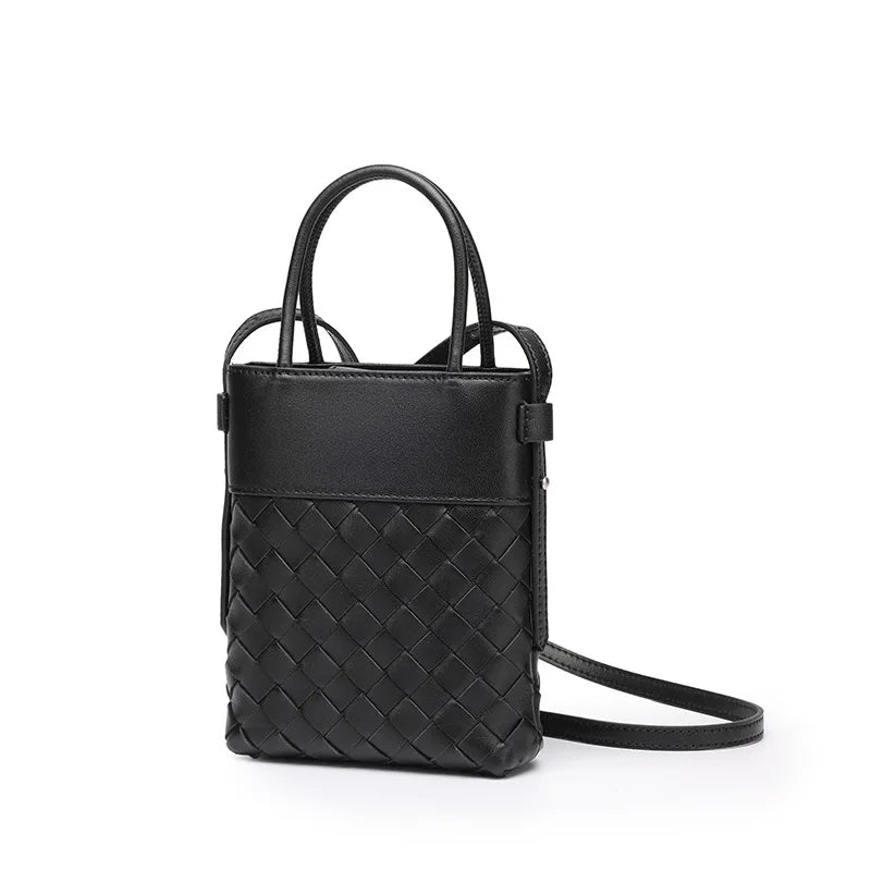 New Sheepskin Woven Women's Bags Casual Fashion Ladies Handbags Crossbody Bags Genuine Leather Small Bags Mobile Phone Bags