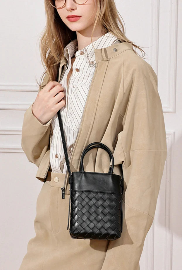 New Sheepskin Woven Women's Bags Casual Fashion Ladies Handbags Crossbody Bags Genuine Leather Small Bags Mobile Phone Bags