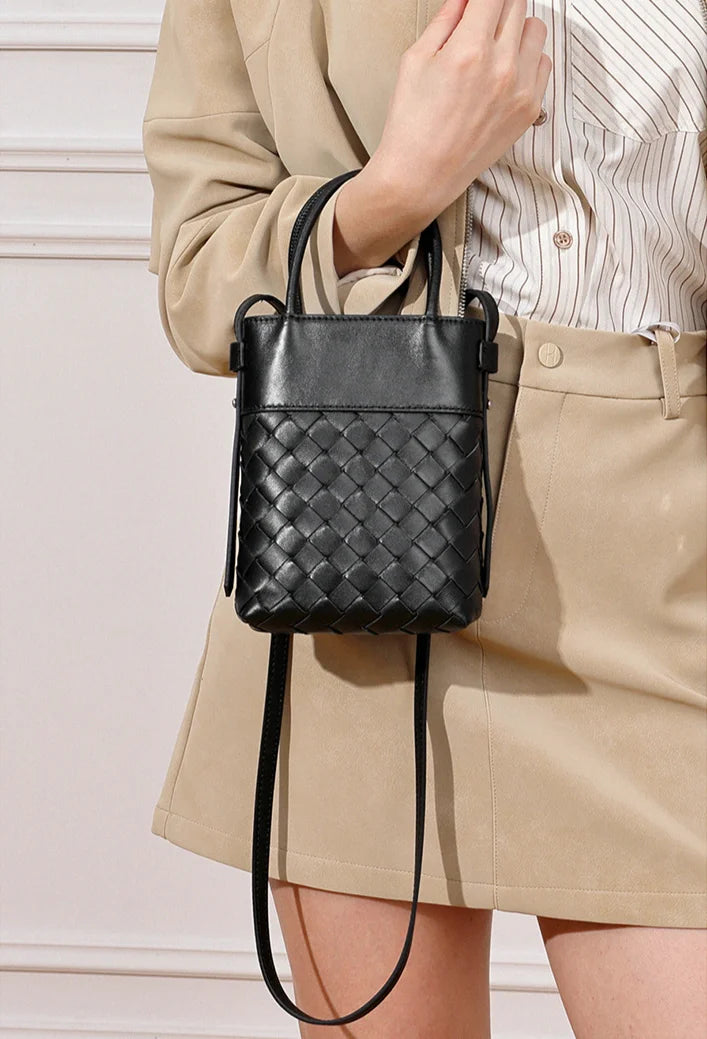 New Sheepskin Woven Women's Bags Casual Fashion Ladies Handbags Crossbody Bags Genuine Leather Small Bags Mobile Phone Bags