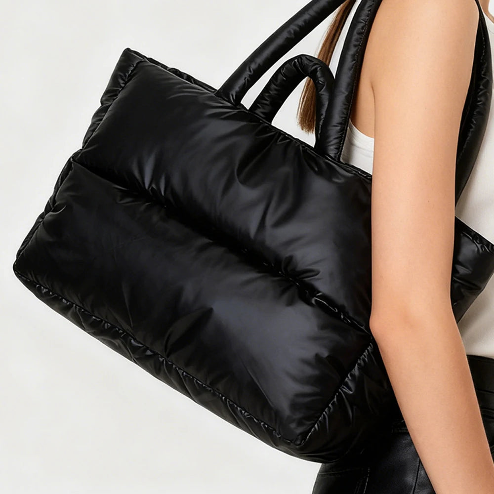 New Silver Soft Puffy Bag Fashion Padded Large Tote Bag Designer Puffer Women Shoulder Bags Nylon Waterproof Lady Handbag