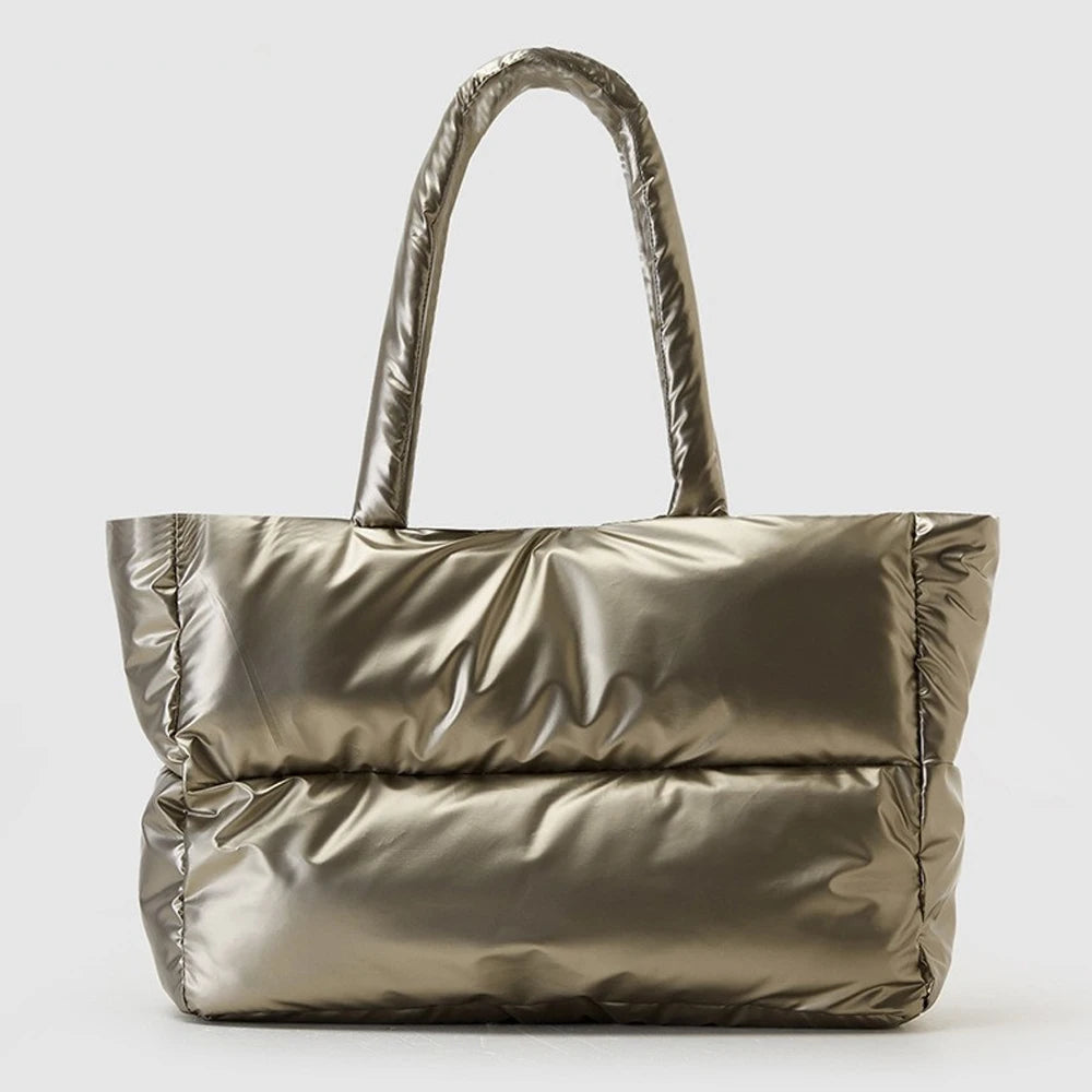 New Silver Soft Puffy Bag Fashion Padded Large Tote Bag Designer Puffer Women Shoulder Bags Nylon Waterproof Lady Handbag
