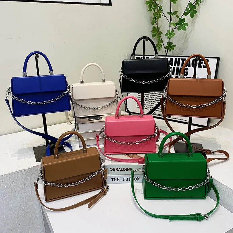 New Style Lady Fashion PU Solid Square Chain Womens Bags Handbags for Women Luxury