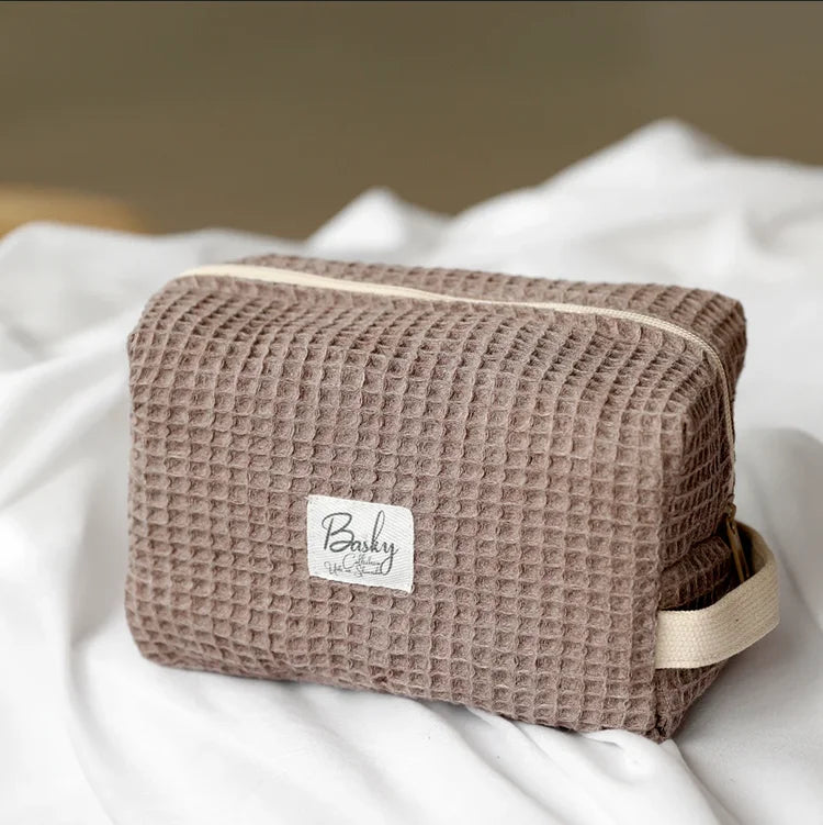 New Style Waffle Cotton Makeup Bag Multifunction Custom Cosmetic Bag Portable Travel Bag with Handle